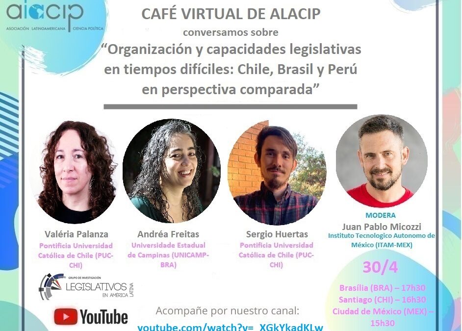 Café Virtual de ALACIP – Organizado por el Grupo de Estudios Legislativos en América Latina (GEL): «Organización y Capacidades Legislativas en Tiempos Difíciles: Chile, Brasil y Perú en perspectiva comparada» – Abril 2021